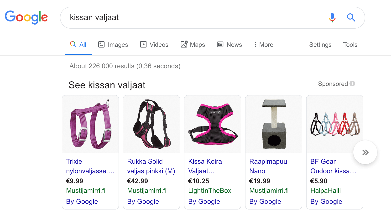 Google Shopping -mainoksia